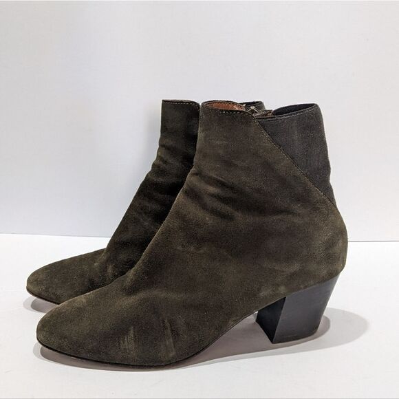 Aquatalia Suede Heeled Booties Olive Green Size 7 Made in Italy - Picture 2 of 12